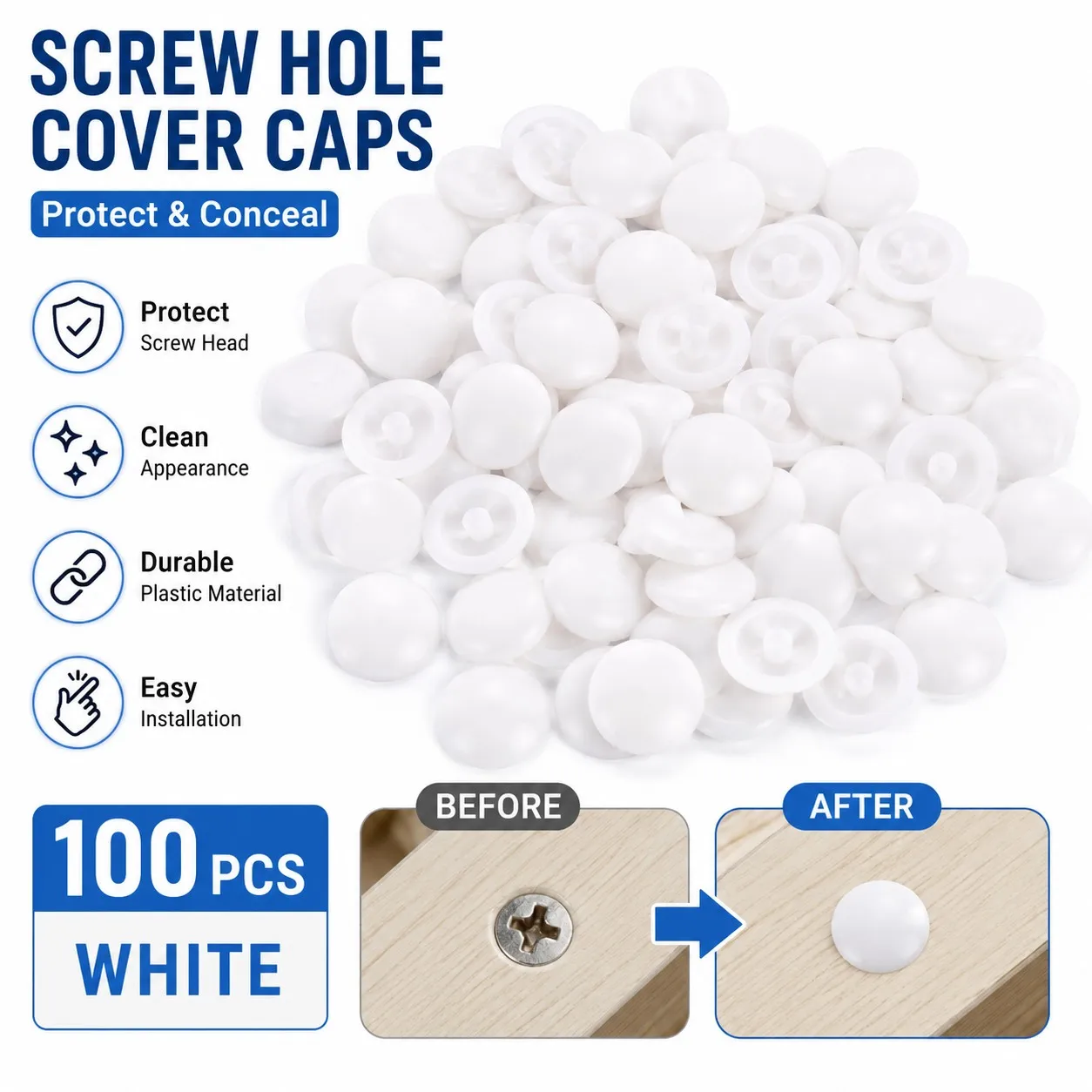 Furniture Hardware Covers - 100 Peças Parafusos Autoatarraxantes com Tampa